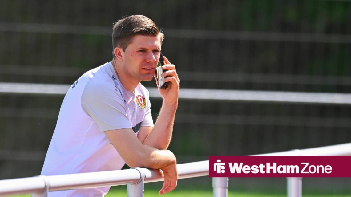 Paul Wagner on the phone at Dynamo Dresden's training ground.