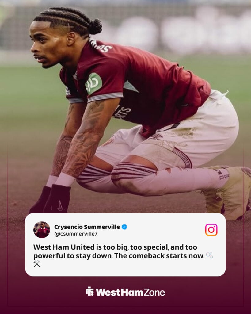 Crysencio Summerville's Instagram post on West Ham's 2025-26 season