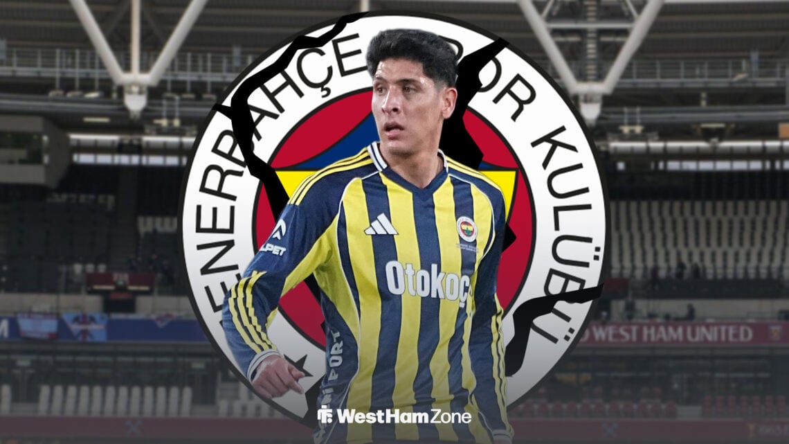 Edson Alvarez in action for Fenerbahce with London Stadium in background