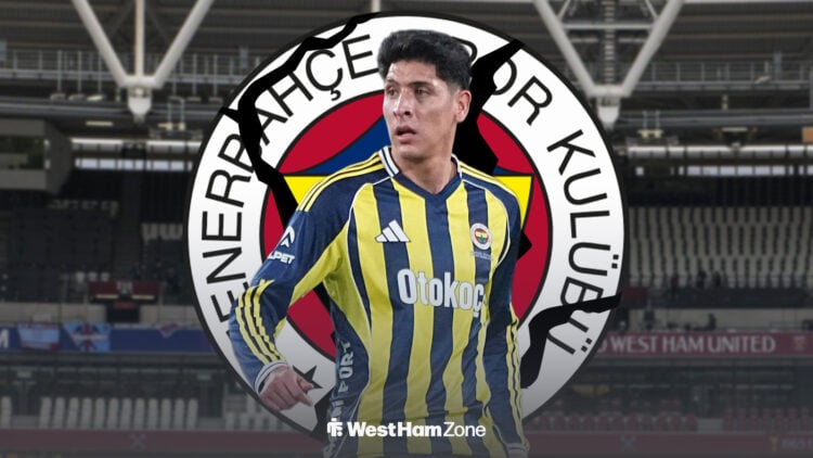 Edson Alvarez in action for Fenerbahce with London Stadium in background