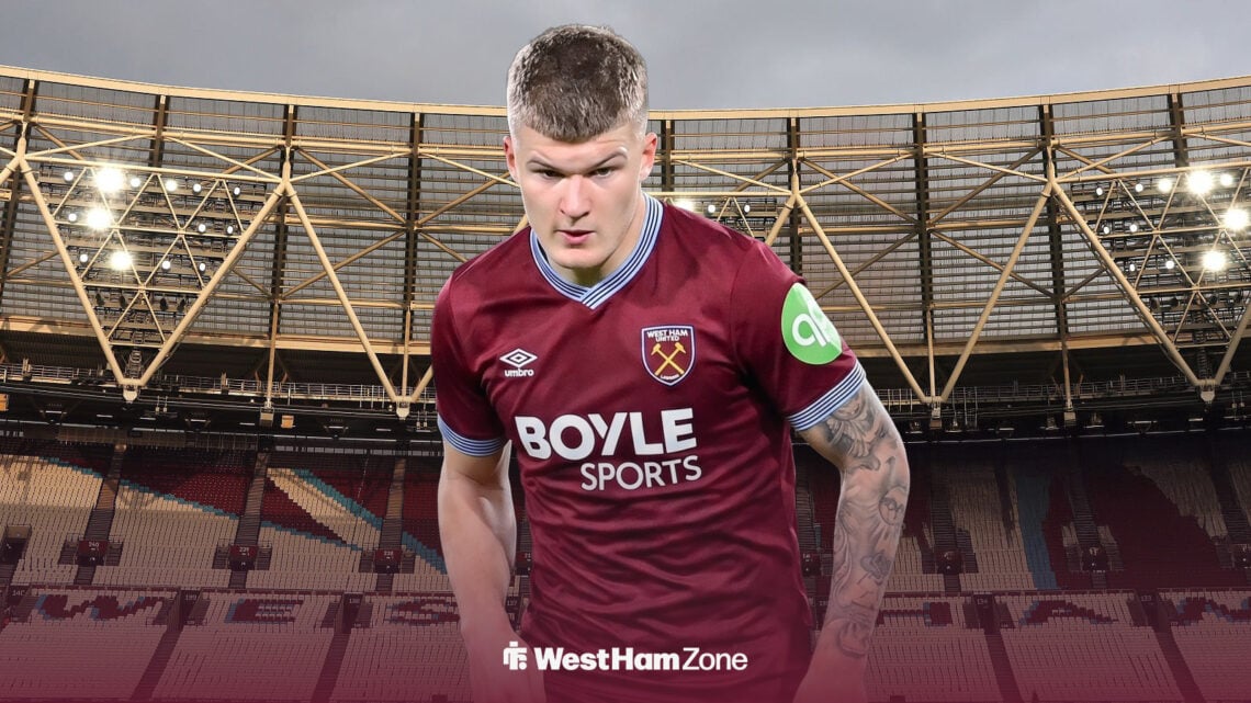 Jordan James in a West Ham shirt at the London Stadium