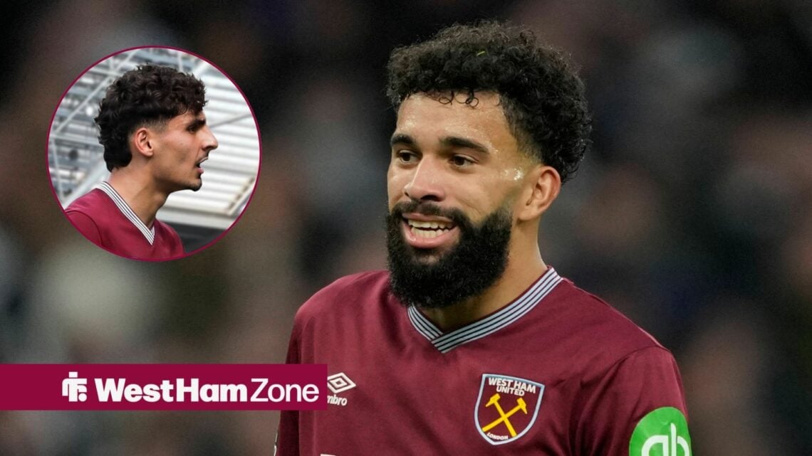 Pablo in action for West Ham with Martin Adeline in circular inset