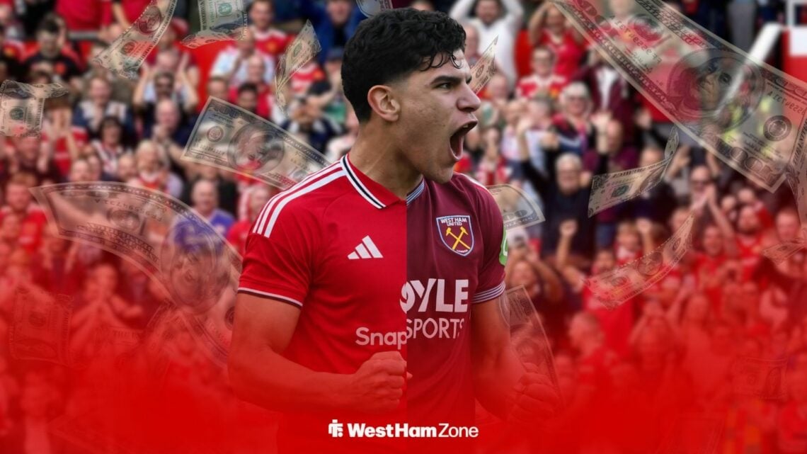 Mateus Fernandes in a West Ham and Manchester United shirt