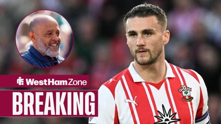 Nuno Espirito Santo looking at West Ham target and Southampton star, Taylor Harwood-Bellis.